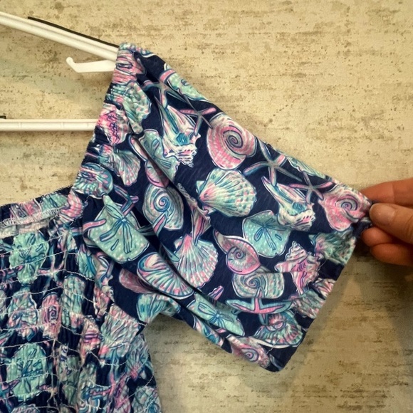 Simply Southern Crop Smocked Puff Sleeve Shirred Top Sz XXL Sea Shells Beach - Picture 7 of 14